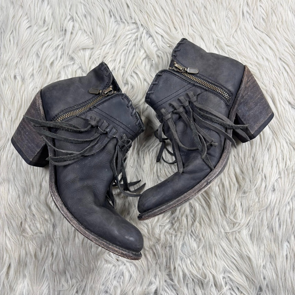 Liberty Black Women's 8 Black Leather Fringe Alice Boots Western Boho Stagecoach - Picture 2 of 8